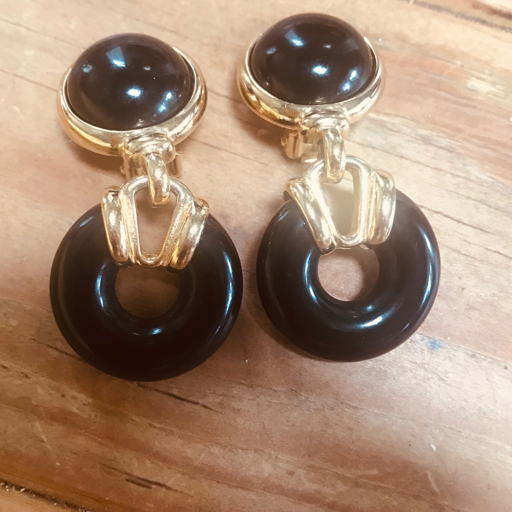 Vintage Earrings 80’s Dior look Black & Gold Beautiful!
